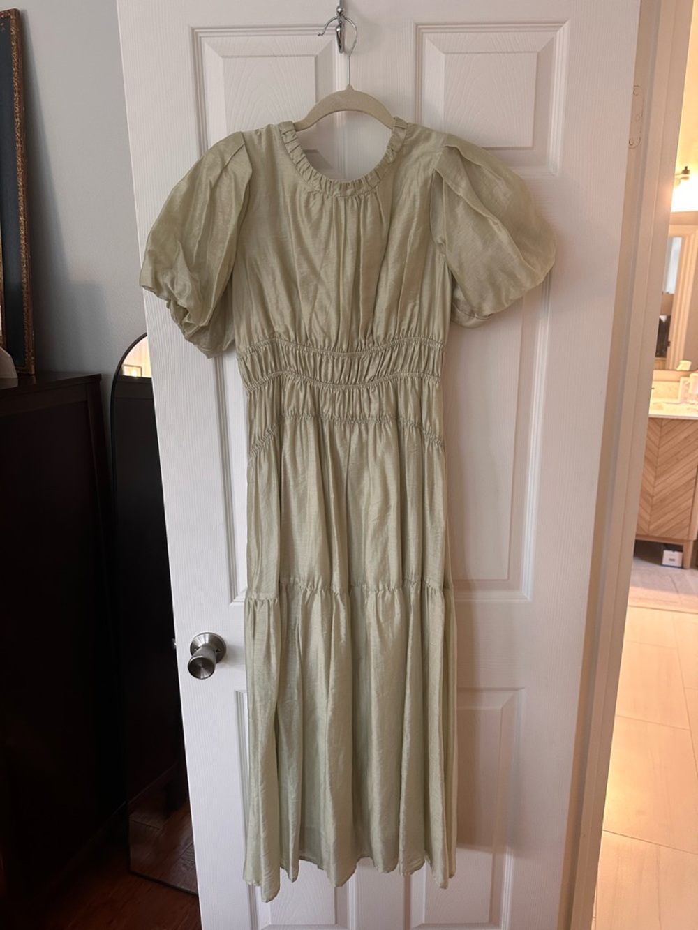 Light Sage Puff Sleeve Maxi Dress